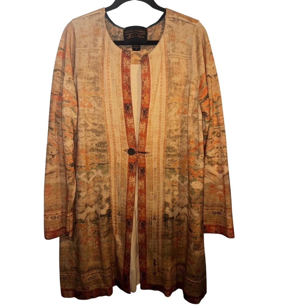 Soft Surroundings Label Noir Tapestry Cardigan Sweater Orange Wool Blend XL